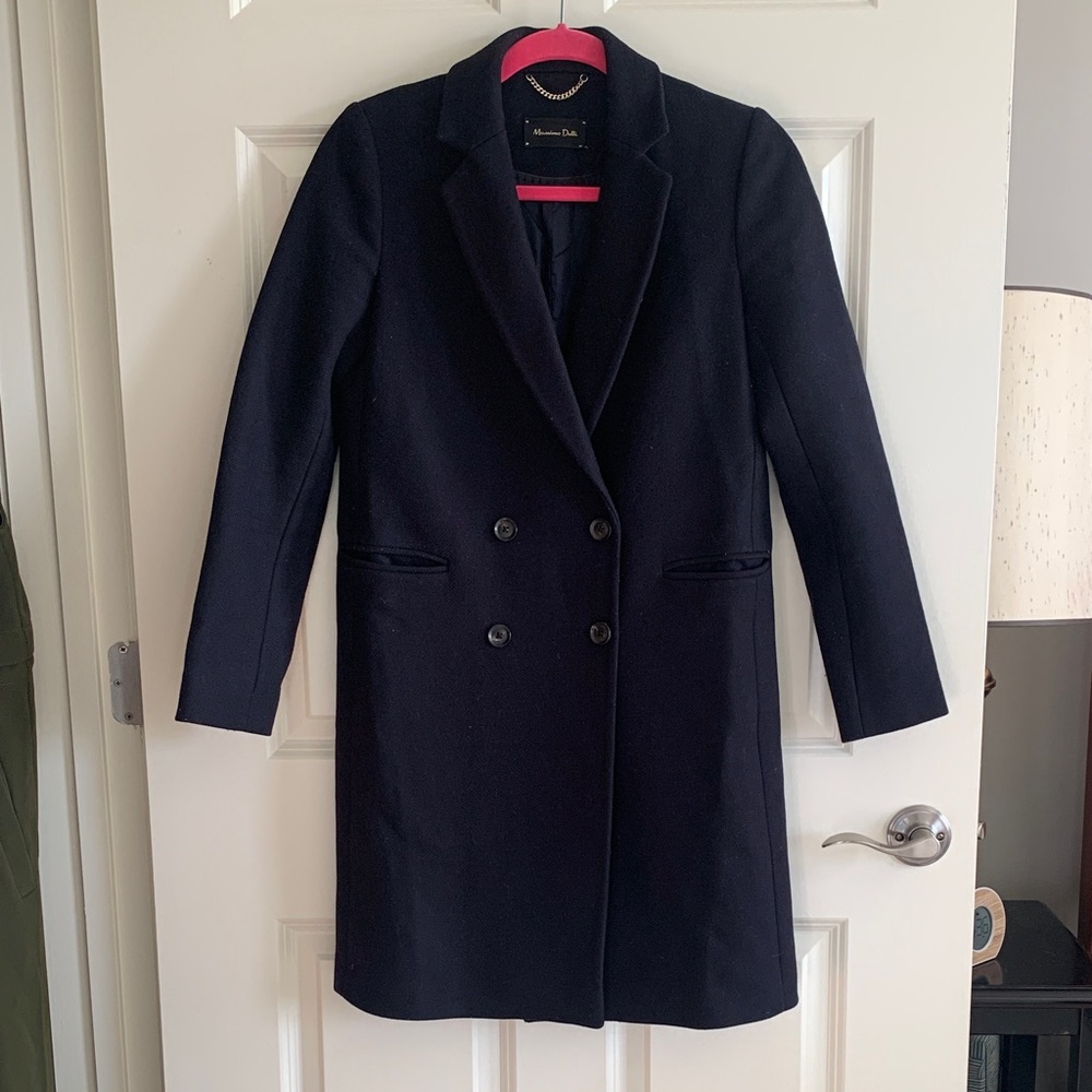 Massimo Dutti Elegant Navy Wool Coat